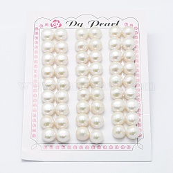 Natur kultivierten Süßwasser Perlen, Klasse 3 a, Hälfte gebohrt, Rondell, weiß, 9.5x7 mm, Bohrung: 0.8 mm, zu 54 Stk. / Karton