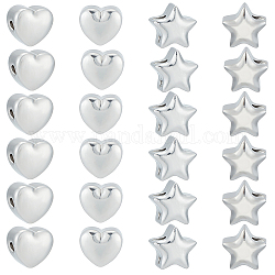 Unicraftale 24pcs 2 style 304 perles en acier inoxydable, étoiles & coeur, couleur inoxydable, 6x6~6.5x4mm, Trou: 1.5mm, 12 pièces / style