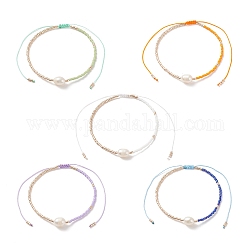5 stücke 5 farben natürliche perle & glas samen geflochtene perlen armbänder set für frauen, Mischfarbe, Innendurchmesser: 2~3-7/8 Zoll (4.95~9.8 cm), 1pc / style