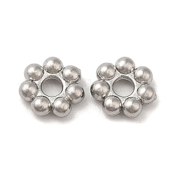 304 Edelstahl-Abstandhalter-Perlen, Blume, granulierte Perlen, Edelstahl Farbe, 3x1 mm, Bohrung: 0.8 mm
