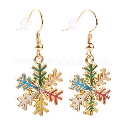 Alloy Enamel Snowflake Dangle Earrings for Christmas, with Rhinestone, Brass Earring Hooks & Ear Nuts, Colorful, Golden, 40mm, Pin: 0.5mm