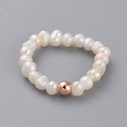 Anelli naturali di perle d'acqua dolce coltivate, con perle rotonde in ottone e filo di cristallo elastico, oro roso, formato 6, 16mm