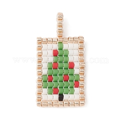 Perline di semi fatti a mano, modello telaio, ciondolo rettangolo, albero di Natale, 23x13x2mm, Foro: 3x1.5 mm