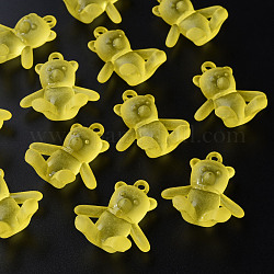 Pendentifs en acrylique mat, ours, jaune, 38.5x34x15mm, Trou: 2.5mm, environ 94 pcs/500 g