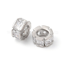 Perles de zircone cubique micro pave en Laiton, plat rond, Platine plaqué réel, 6.5x3.5mm, Trou: 3.5mm