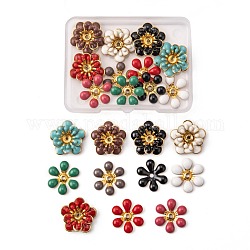 Arricraft 11 couleurs 22pcs fleur perles émaillées en laiton, couleur mixte, 16x18x2mm, Trou: 2mm, 2 pcs / couleur