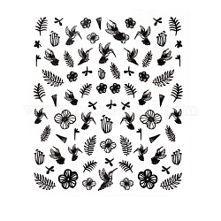 3d черные переводные наклейки переводные картинки, самоклеящийся, аксессуары для слайдера для кончиков ногтей своими руками, узор растений и животных, 90x77 мм