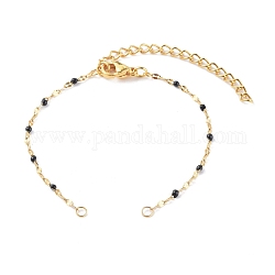 304 Stainless Steel Link Chain Bracelet Makings, with Enamel, Golden, Black, 5-5/8 inch(14.3cm)