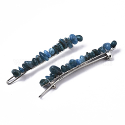 Platinum Plated Alloy French Hair Barrettes, with Natural Apatite Chips, Cadmium Free & Lead Free, 67x10~11x12mm