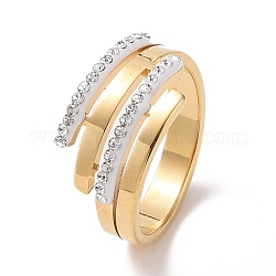 Anello da dito multiline con strass di cristallo, placcatura ionica (ip) 304 gioielli in acciaio inossidabile per donna, oro, misura degli stati uniti 6~9 1/4 (16.5~19.1mm)