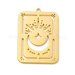 201 Stainless Steel Pendants, Rectangle with Star and Moon, Golden, 31.5x22.5x1mm, Hole: 1.6mm