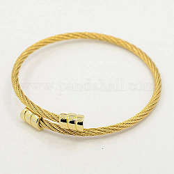 トレンディなメンズトルクバングル  304のステンレス製ロープの腕輪  メタルパーツ  ゴールドカラー  2インチ（5.1cm）