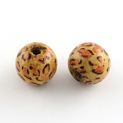 Printed Natural Wood Beads, Round, Chocolate, 20x18mm, Hole: 4~5mm, about 458pcs/1000g