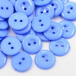 Botones de costura acrílicos para diseño de vestuario, botones de la camisa de plástico, 2 agujero, teñido, plano y redondo, azul aciano, 15x2mm, agujero: 1 mm