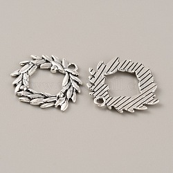 Tibetan Style Alloy Pendants, Leafy Branch Charms, Olive Branch, Antique Silver, 25x27x2mm, Hole: 2mm