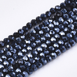 Abalorios de vidrio electroplate hebras, lustre de la perla chapado, facetados, rerondana plana, negro, 2.5~3x2~2.5mm, agujero: 0.6 mm, aproximamente 196 pcs / cadena, 19 pulgada