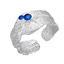 Регулируемые кольца-манжеты Shegrace из стерлингового серебра с родиевым покрытием 925 шт., открытые кольца, широкая полоса кольца, с ааа класс фианитами, чеканный, синие, платина, размер США 6 (16.5 мм)
