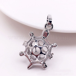 Brass Bead Cage Pendants, for Chime Ball Pendant Necklaces Making, Hollow Tortoise Charm, Platinum, 29x20.5x15mm, Hole: 9.5x4mm
