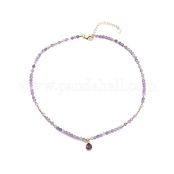 Halskette mit Tropfenanhänger aus Zirkonia und natürlichen Amethyst-Perlenketten, Edelsteinschmuck für Damen, Indigo, 16.06 Zoll (40.8 cm)