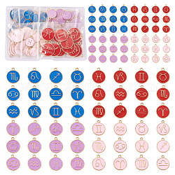 Cheriswelry 8 juegos 8 colgantes de esmalte de aleación de estilo, redondo y plano con la constelación, color mezclado, 15~22x12~18x2mm, agujero: 1.5 mm, 1set / estilo