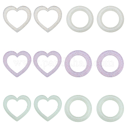 Chgcraft 12pcs 6 style coeur / anneau perles de silicone à paillettes, fabrication de colliers et bracelets d'allaitement bricolage, couleur mixte, 40x8mm, Trou: 3mm, 2 pièces / style