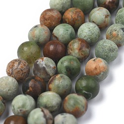Chapelets de perles en opale vert naturel, ronde, mat, 8~9mm, Trou: 1mm, Environ 47 pcs/chapelet, 15.10 pouce (38.35 cm)