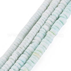 Sea Shell Beads Strands, Dyed, Flat Round/Disc, Light Cyan, 3~4x1~3mm, Hole: 1mm,  about 95~110pcs/strand, 6.89 inch(17.5cm)~7.28 inch(17.5cm~18.5cm)