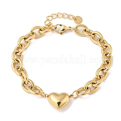 304 pulsera de enlace de corazón de acero inoxidable con cadenas tipo cable, dorado, 7-1/8 pulgada (18 cm)