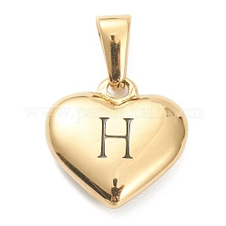 304 ciondoli in acciaio inossidabile, cuore con lettera nera, oro, letter.h, 16x16x4.5mm, Foro: 7x3 mm