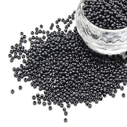 Perline di semi di vetro rotonde di grado 12/0, colori metallici, stile matte, nero placcato, 12/0, 2x1.5mm, Foro: 0.8 mm, circa 30000pcs/scatola
