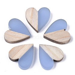 Resin & Wood Two Tone Cabochons, Heart, Cornflower Blue, 15x14.5x3mm