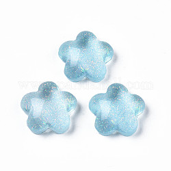 Cabochons acryliques translucides, avec de la poudre de paillettes, fleur, bleu ciel, 17.5x18x8mm