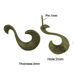 Tibetan Style Stud Earring Findings, with Loop, Lead Free & Nickel Free, Antique Bronze, 22.5x14mm, Hole: 2mm, Pin: 1mm