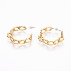Semicircular Brass Cable Chain Stud Earrings, Half Hoop Earrings, with 925 Sterling Silver Pin and Plastic Ear Nuts, Long-Lasting Plated, Matte Gold Color, 30x6mm, Pin: 0.7mm