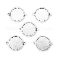 Tibetan Style Alloy Cabochon Connector Settings, Cadmium Free & Lead Free, Plain Edge Bezel Cups, Flat Round, Antique Silver, Tray: 20mm, 29.5x23x2mm, Hole: 2mm