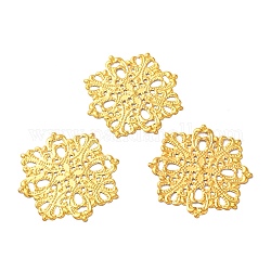 アイアン製フィリグリー透かしコネクター  エッチングされた金属装飾  花  ゴールドカラー  44x44x1mm  穴：1.4mm