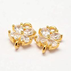 Flower Brass Micro Pave Cubic Zirconia Links, Golden, 12x8x3mm, Hole: 1.5mm