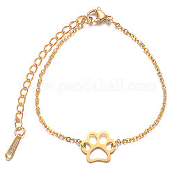 201 Stainless Steel Link Bracelets, with Cable Chains and Lobster Claw Clasps, Dog Paw Prints, Golden, 6 inch~6-3/4 inch(15~17cm), 1.5mm