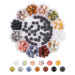 Arricraft 13 stili perline di pietre preziose miste naturali e sintetiche, tondo, tinti misti e non tinti, 8~9mm, Foro: 1~1.2 mm, 240pcs/scatola