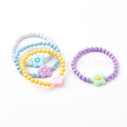 Blickdichte Acryl-Stretch-Perlenarmbänder für Kinder, Blume, Mischfarbe, Innendurchmesser: 2 Zoll (5.1 cm)