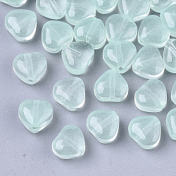 Perles de verre peintes par pulvérisation transparent, cœur, imitation gelée, aigue-marine, 6x6x4mm, Trou: 0.9mm