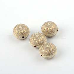 Plat rond avec des perles acryliques coeur de placage, métal doré enlaça, beige, 15x11.5mm, Trou: 1.5mm, environ 309 pcs/500 g