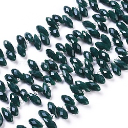 Imitación jade opaco hebras de cuentas de vidrio de color sólido, cuentas perforadas superiores, facetados, lágrima, gris pizarra oscuro, 12x5.5~6mm, agujero: 0.8 mm, aproximamente 99 pcs / cadena, 16.93 pulgada (43 cm)