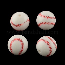 Perline opache acriliche tonde, perline sportive, baseball, bianco, 20mm, Foro: 2.5 mm