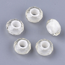 Perline di resina, perline con foro grande, sfaccettato, rondelle, bianco crema, 13~13.5x7.5~8mm, Foro: 5.5 mm