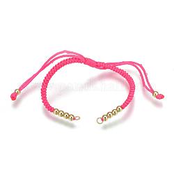 Geflochtenes Armband aus Nylonschnur, mit Messing-Perlen, golden, tief rosa, 10-1/4 Zoll ~ 11-7/8 Zoll (26~30 cm), 3 mm
