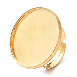 304 fornitura de anillo ajustable de acero inoxidable, configuración del anillo de la copa del bisel, plano y redondo, real 18k chapado en oro, diámetro interior: 18 mm, Bandeja: 25 mm
