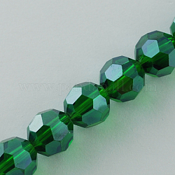 Electroplate Glass Bead Strands, Pearl Luster Plated, Faceted, Round, Dark Green, 12x11mm, Hole: 2mm, 50pcs/strand, 22.4inch