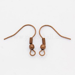 Brass Earring Hooks, with Beads and Horizontal Loop, Red Copper, 19mm, Hole: 1.5mm, Pin: 0.7mm