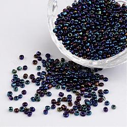 12/0 iris perles de graines de verre rond, bleu de Prusse, 2mm, Trou: 1mm, environ 3304 pcs/50 g